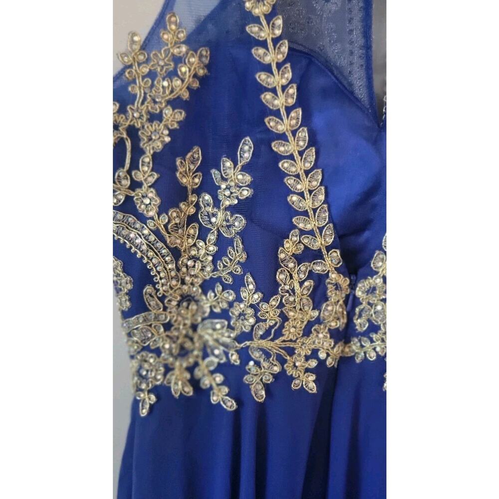 Aspeed Sz. XS Hand Beaded Blue Gown Prom Maxi Dress Full Length Glamorous Lined - Picture 8 of 12